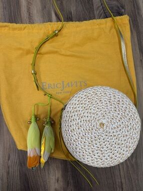 Eric Javits Round Straw Crossbody Bag with Yellow Accents